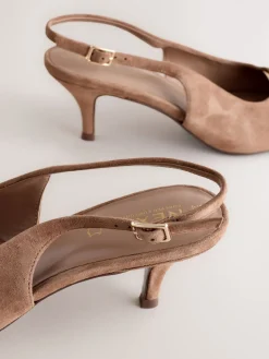 Next Leather Cutout Hardware Detail Slingback Heels Camel Brown