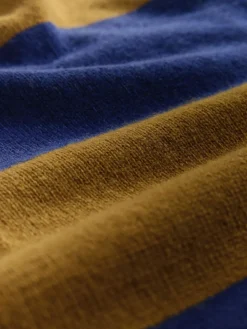 Next 100% Wool N.Premium Polo Jumper Camel Brown/Blue Stripe Hot