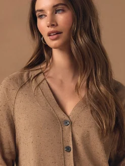 Next Camel Neppy Soft Touch V-Neck Cotton Rich Button Up Cardigan Best