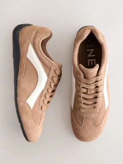 Next Forever Comfort® Leather Slimsole Lace-Up Trainers Camel Suede