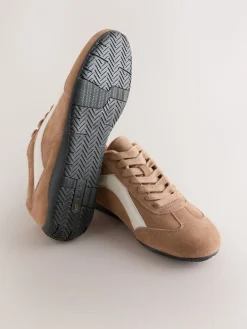 Next Forever Comfort® Leather Slimsole Lace-Up Trainers Camel Suede