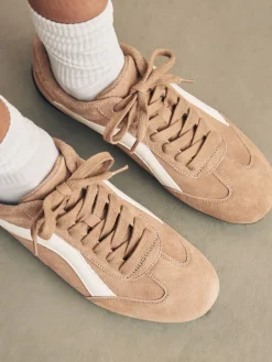 Next Forever Comfort® Leather Slimsole Lace-Up Trainers Camel Suede