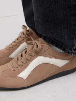 Next Forever Comfort® Leather Slimsole Lace-Up Trainers Camel Suede