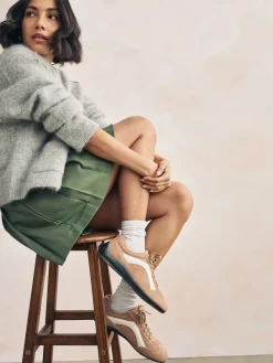 Next Forever Comfort® Leather Slimsole Lace-Up Trainers Camel Suede