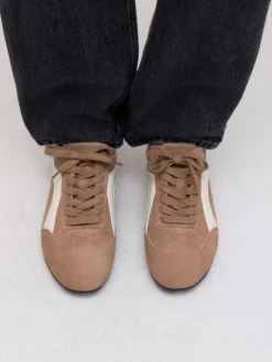 Next Forever Comfort® Leather Slimsole Lace-Up Trainers Camel Suede