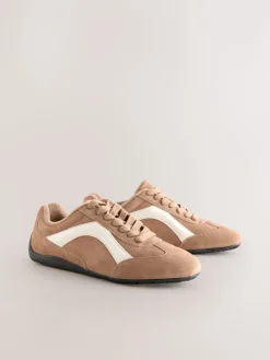Next Forever Comfort® Leather Slimsole Lace-Up Trainers Camel Suede