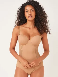Next DD+ Firm Tummy Control Lightly Padded Lace Body Caramel Nude Outlet