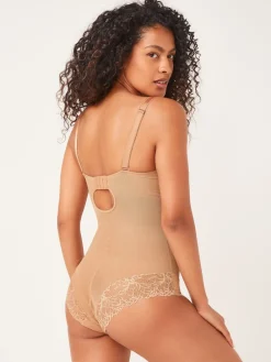 Next DD+ Firm Tummy Control Lightly Padded Lace Body Caramel Nude Outlet