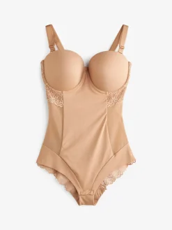 Next DD+ Firm Tummy Control Lightly Padded Lace Body Caramel Nude Outlet