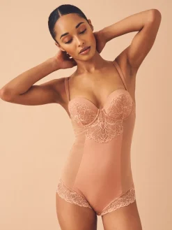 Next Firm Tummy Control Cupped Lace Body Caramel Nude Clearance