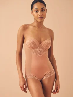 Next Firm Tummy Control Cupped Lace Body Caramel Nude Clearance