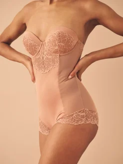 Next Firm Tummy Control Cupped Lace Body Caramel Nude Clearance