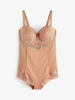 Next Firm Tummy Control Cupped Lace Body Caramel Nude Clearance