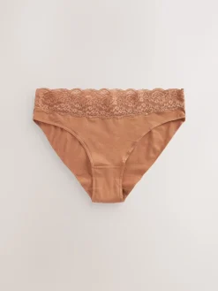 Next Caramel Nude High Leg Cotton Lace Knickers 4 Pack Discount