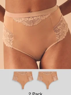 Next Tummy Control Light Shaping High Waist Thongs 2 Pack Caramel Nude Hot