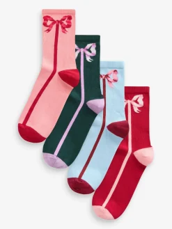 Cath Kidston Pink Bow Cotton Socks 4 Pack Discount