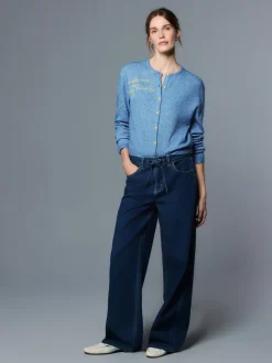 Next Chambray Blue Embellished Crew Neck Knitted Cardigan With Wool Best
