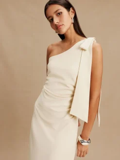 Next Champagne Bow One Shoulder Maxi Bridesmaid Dress Outlet