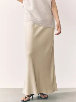 Next Champagne Gold Satin Midi Skirt Discount