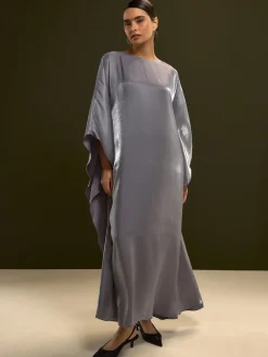 Next Kaftan Shimmer Maxi Dress Charcoal Blue New