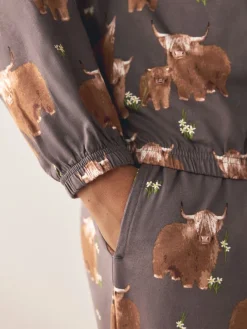 Next Charcoal Grey Hamish The Highland Cow Long Sleeve Pyjamas Hot