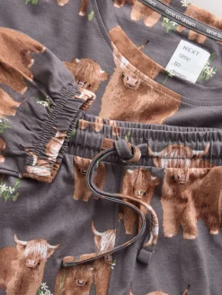 Next Charcoal Grey Hamish The Highland Cow Long Sleeve Pyjamas Hot