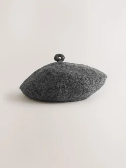 Next Charcoal Grey Knitted Boucle Beret Hat Hot