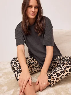 Next Maternity Short Sleeve Pyjamas Charcoal Grey Leopard