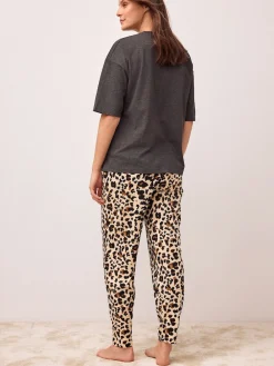 Next Maternity Short Sleeve Pyjamas Charcoal Grey Leopard
