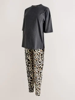 Next Maternity Short Sleeve Pyjamas Charcoal Grey Leopard