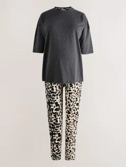 Next Maternity Short Sleeve Pyjamas Charcoal Grey Leopard