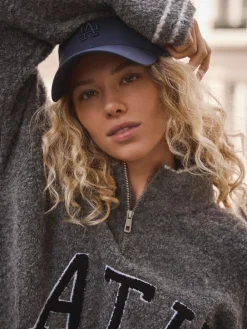 Next Charcoal Grey Sports Graphic Zip Neck Boucle Jumper Outlet