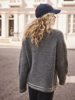 Next Charcoal Grey Sports Graphic Zip Neck Boucle Jumper Outlet