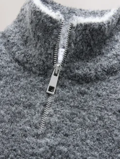 Next Charcoal Grey Sports Graphic Zip Neck Boucle Jumper Outlet