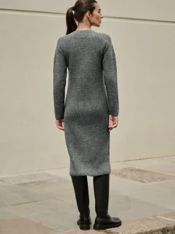 Next Super Soft V-Neck Midi Dress With Wool Charcoal Grey