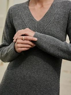 Next Super Soft V-Neck Midi Dress With Wool Charcoal Grey