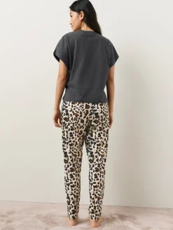 Next Charcoal Leopard Short Sleeve Pyjamas Clearance