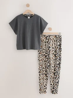 Next Charcoal Leopard Short Sleeve Pyjamas Clearance
