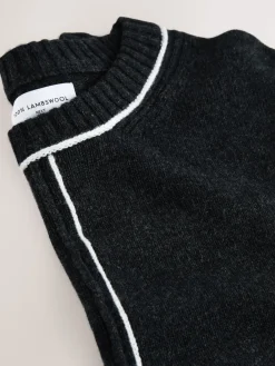 Next Charcoal Tipped 100% Lambswool N.Premium Crew Neck Jumper Sale