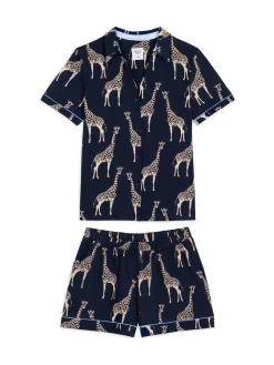 Chelsea Peers Cotton Giraffe Print Short Pyjamas Set Blue Sale