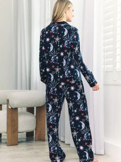 Chelsea Peers Blue Cotton Mystic Moon Print Long Pyjamas Set
