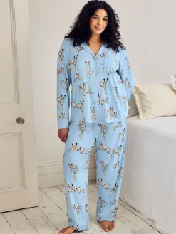Chelsea Peers Blue Dalmation Dogs Print Long Pyjamas Set Outlet