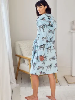 Chelsea Peers Blue Fleece Dalmatian Dogs Print Dressing Gown New