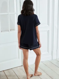 Chelsea Peers Maternity TENCEL™ Modal Short Button Up Pyjamas Set Blue