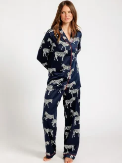 Chelsea Peers Blue Satin Zebra Print Long Pyjama Set Discount
