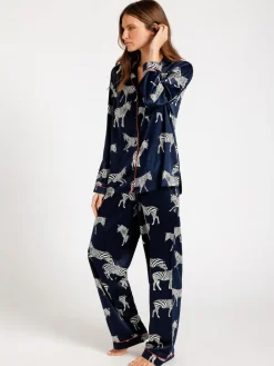 Chelsea Peers Blue Satin Zebra Print Long Pyjama Set Discount