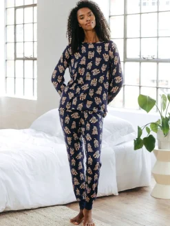 Chelsea Peers Blue Trouser Pyjamas Cockapoo Print Crewneck Long Pyjama Set Online