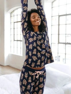 Chelsea Peers Blue Trouser Pyjamas Cockapoo Print Crewneck Long Pyjama Set Online