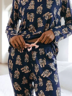 Chelsea Peers Blue Trouser Pyjamas Cockapoo Print Crewneck Long Pyjama Set Online