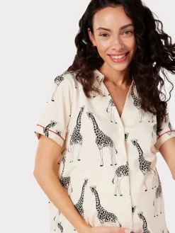 Chelsea Peers Cream GIraffe Print Maternity Short Pyjamas Set Sale